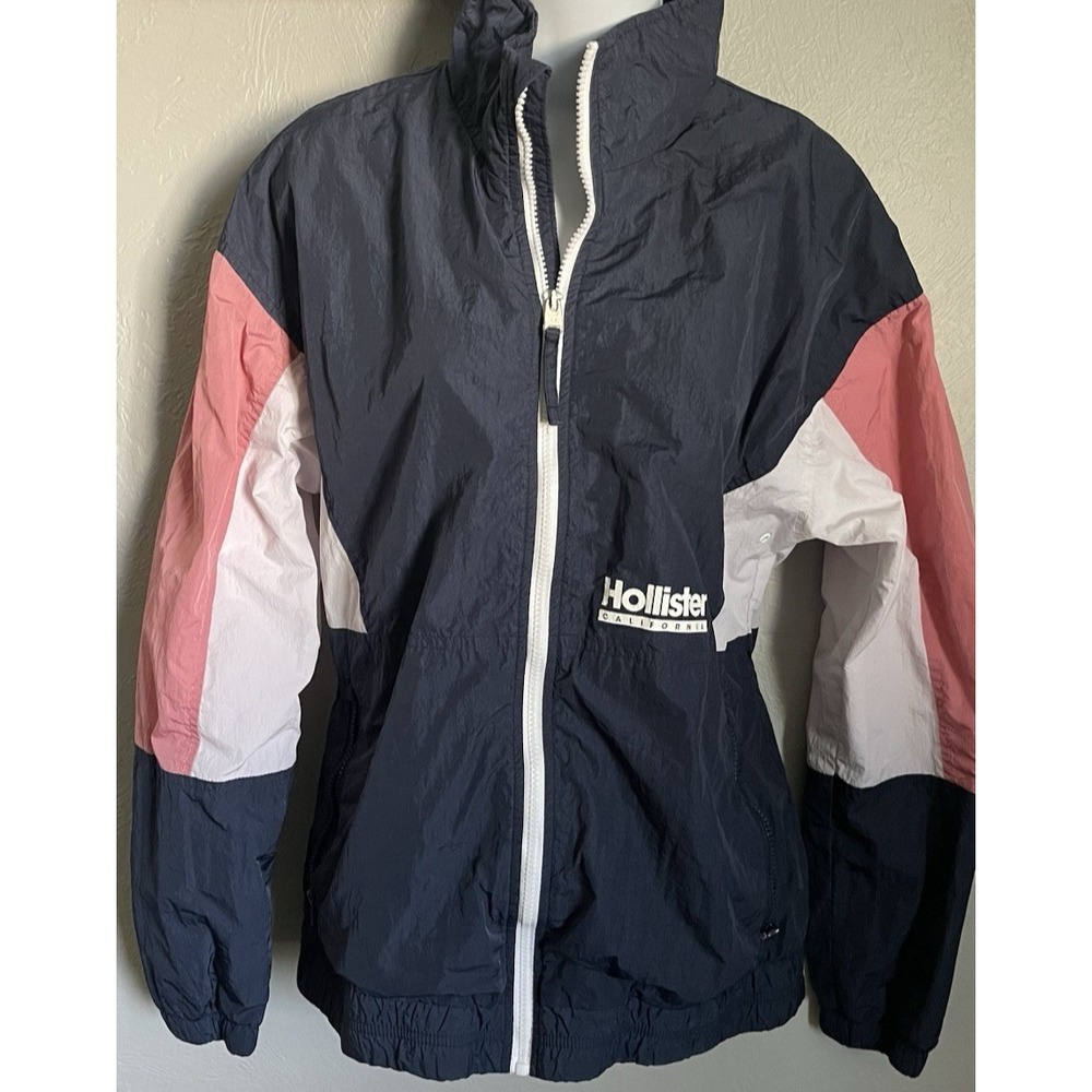 Vtg HOLLISTER CO-OP California Windbreaker Jacket Womens Medium Blue Pink Zip Up